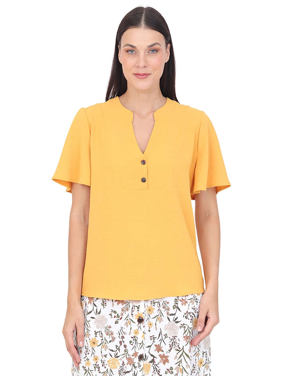 Blusa grupo damasco manga corta para mujer Blusa grupo damasco manga corta para mujer