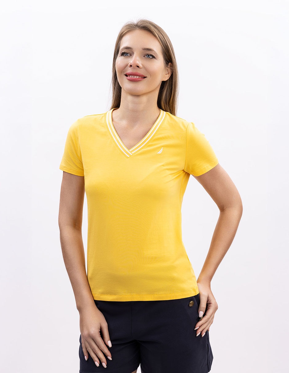 Playera manga corta cuello v para mujer