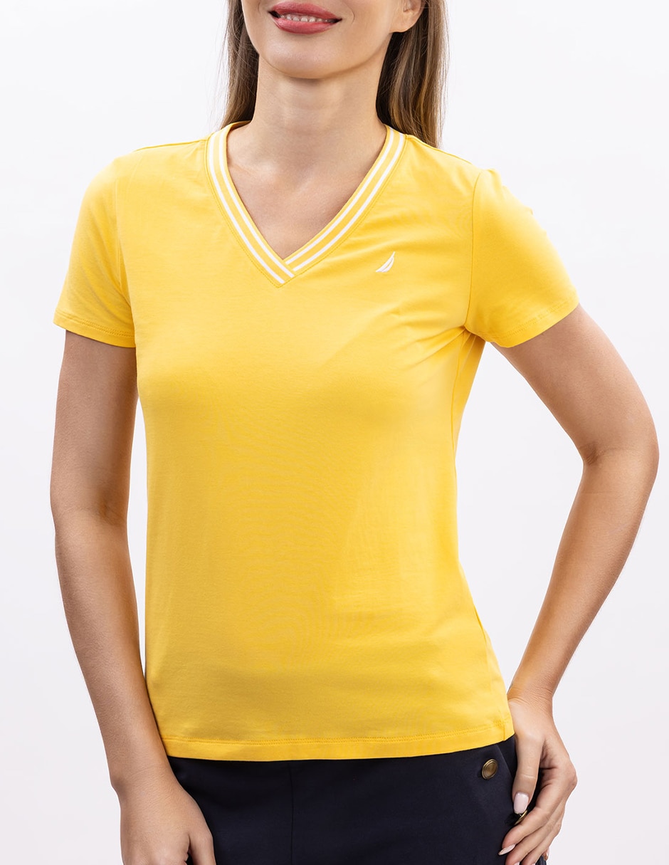 Playera manga corta cuello v para mujer 2
