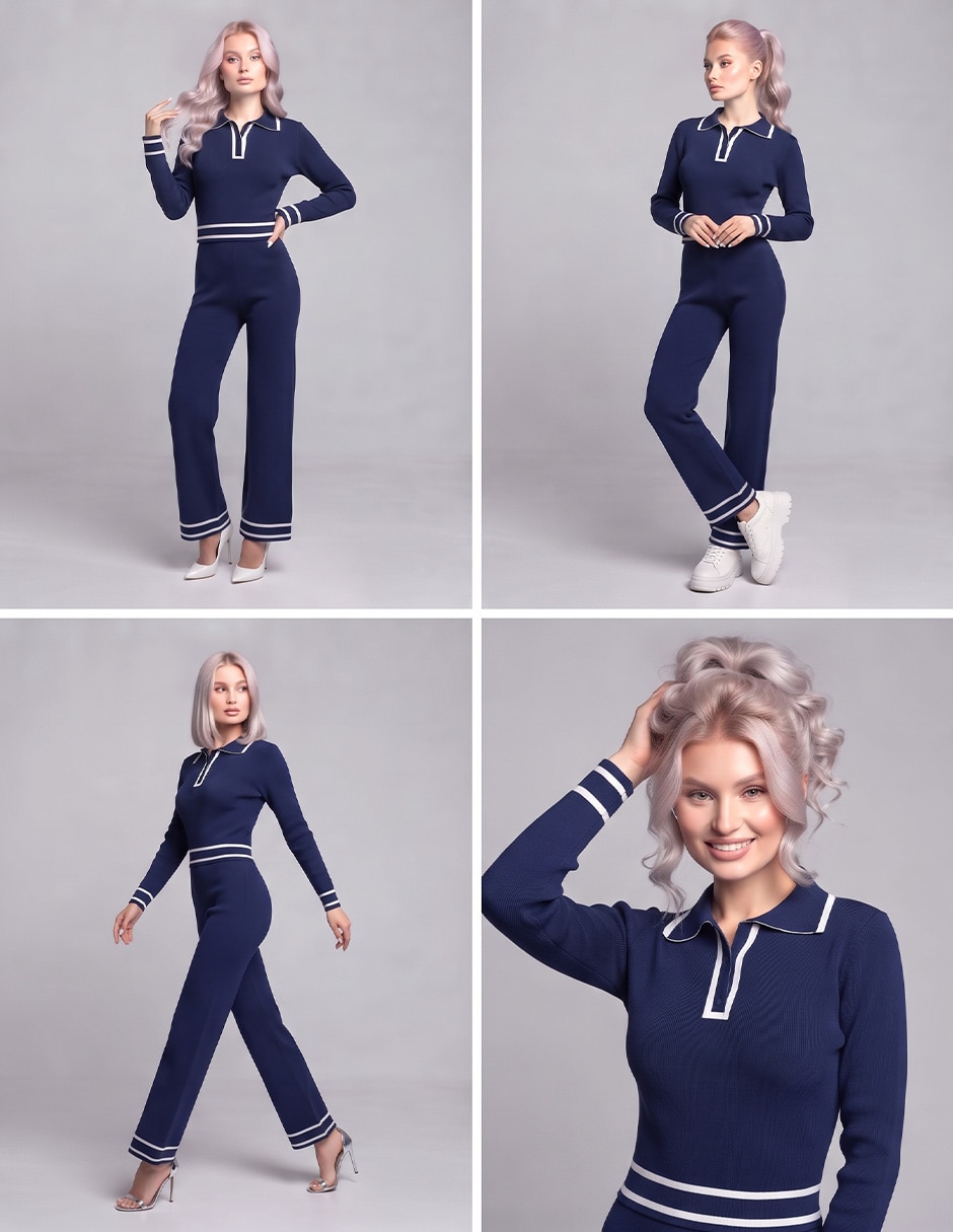 Conjunto casual tejido de algodón para mujer 2