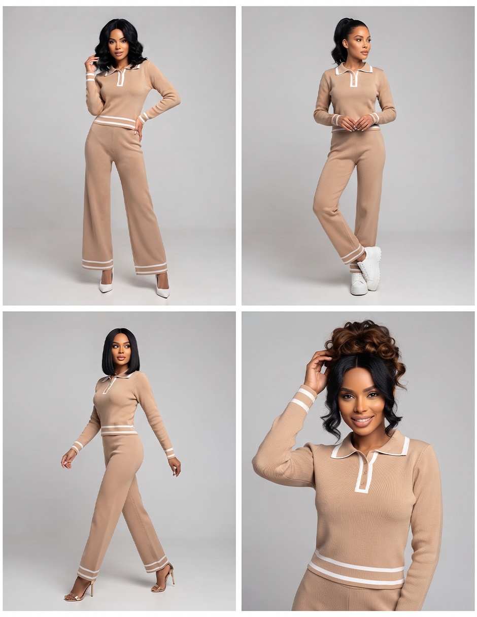 Conjunto casual tejido de algodón para mujer