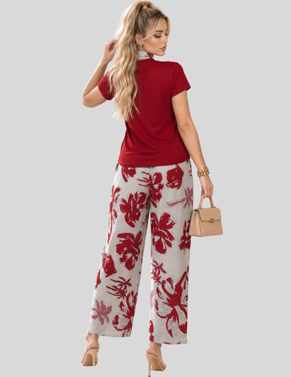 Conjunto Formal Conjunto 2 Piezas para Mujer Blusa Manga Corta y Pantalón Palazzo Floral Casual Chic de Poliéster para No aplica Mujer 4