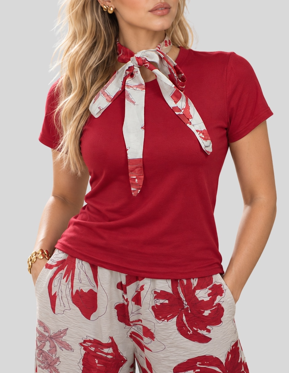 Conjunto Formal Conjunto 2 Piezas para Mujer Blusa Manga Corta y Pantalón Palazzo Floral Casual Chic de Poliéster para No aplica Mujer 5