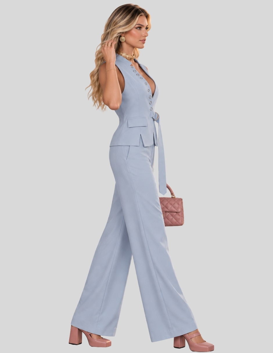 Conjunto Formal Conjunto 2 Piezas para Mujer Chaleco Elegante y Pantalón Palazzo Casual Chic de Poliéster para No aplica Mujer 2