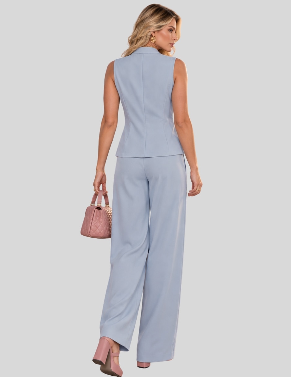 Conjunto Formal Conjunto 2 Piezas para Mujer Chaleco Elegante y Pantalón Palazzo Casual Chic de Poliéster para No aplica Mujer 5