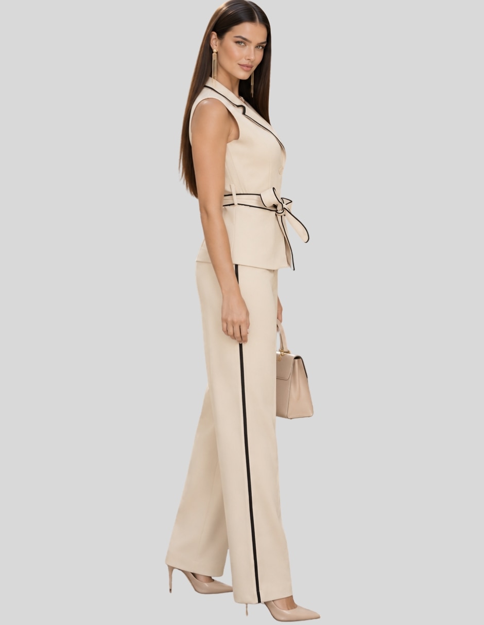 Conjunto Formal Conjunto 2 Piezas para Mujer Chaleco Elegante con Cinturón y Pantalón de Pierna Ancha Estilo Sofis de Poliéster para No aplica Mujer 2