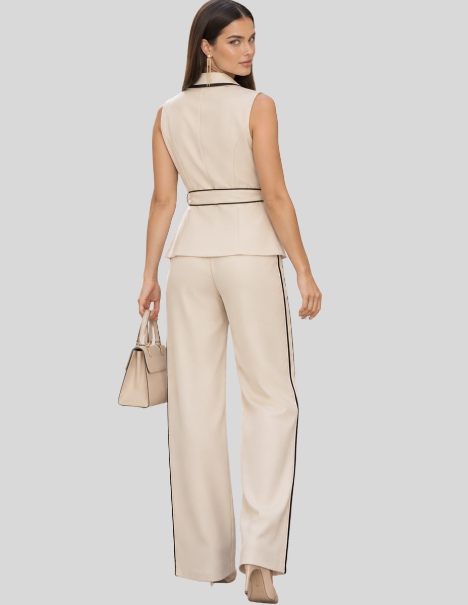 Conjunto Formal Conjunto 2 Piezas para Mujer Chaleco Elegante con Cinturón y Pantalón de Pierna Ancha Estilo Sofis de Poliéster para No aplica Mujer 3