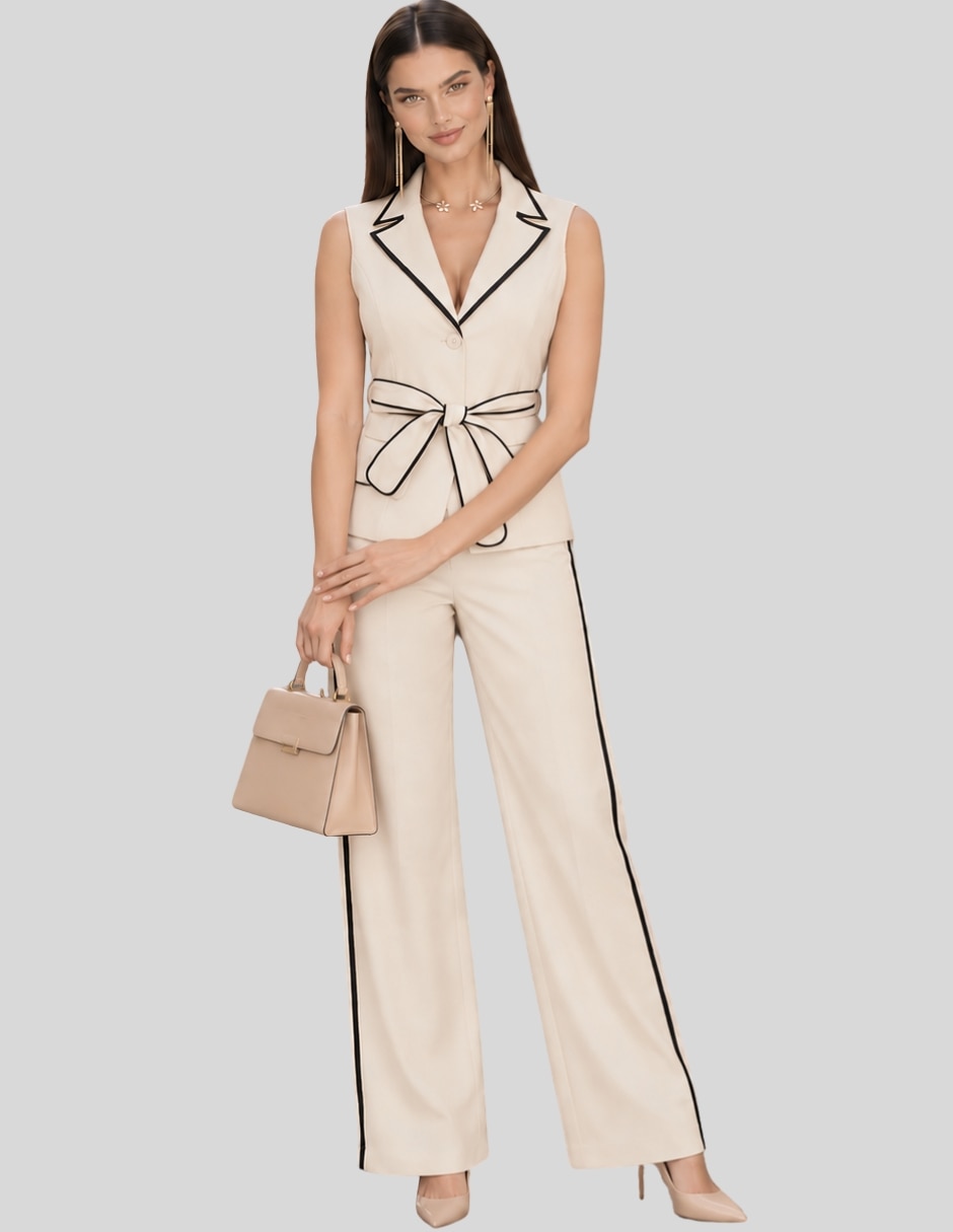 Conjunto Formal Conjunto 2 Piezas para Mujer Chaleco Elegante con Cinturón y Pantalón de Pierna Ancha Estilo Sofis de Poliéster para No aplica Mujer 5
