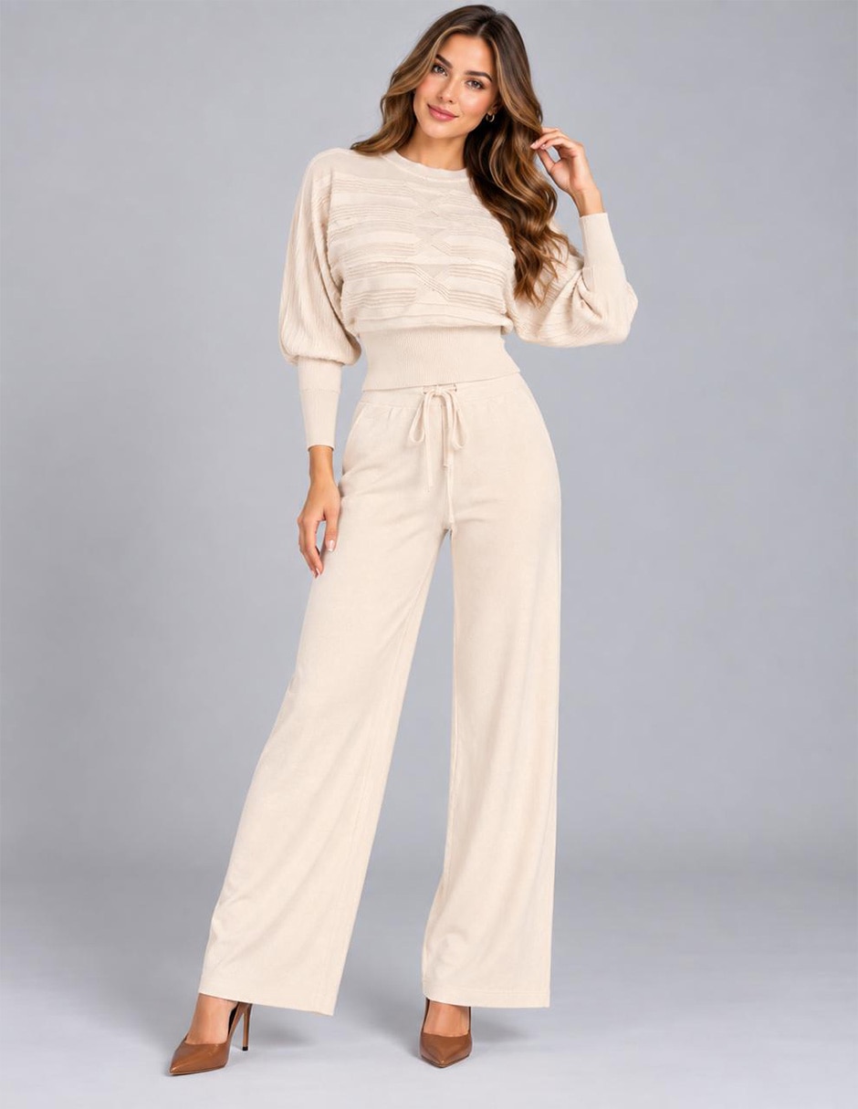 Conjunto casual tejido de algodón para mujer 1