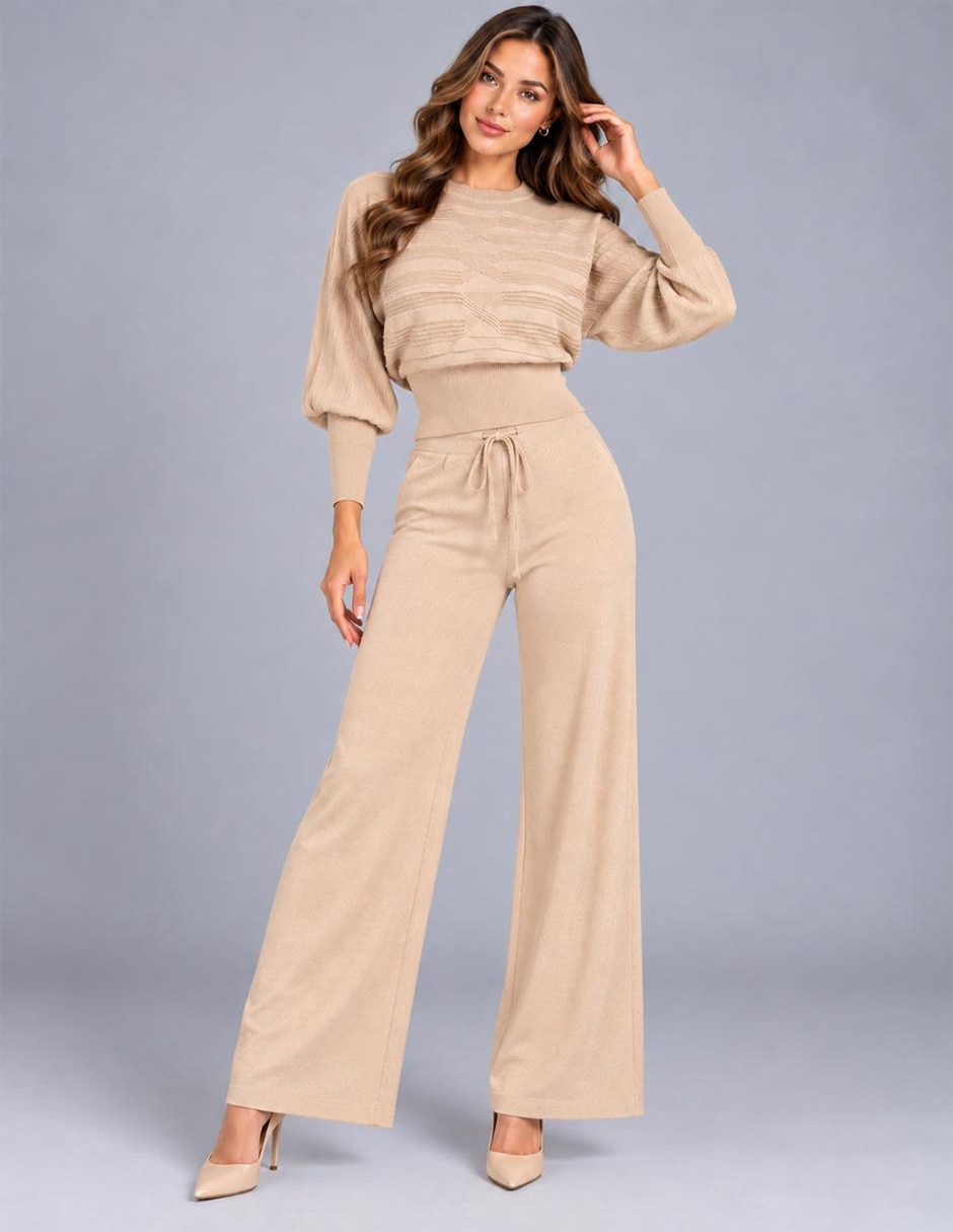 Conjunto casual tejido de algodón para mujer