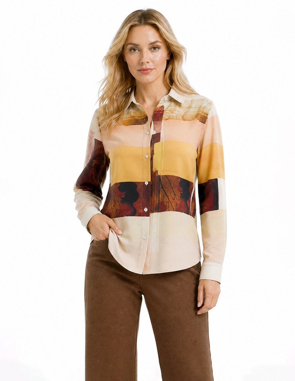 Blusa camisera manga larga para mujer