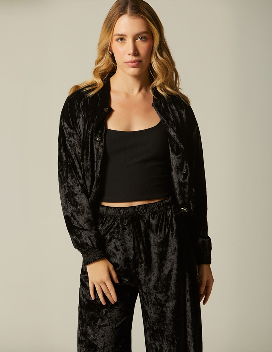 Chamarra bomber velvet y elastano para mujer